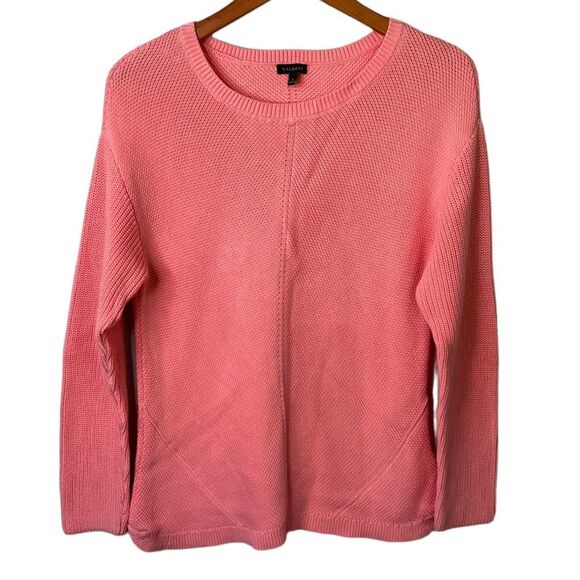 Talbots Shaker Knit Long Sleeve Pima Cotton Sweater Crewneck Pullover Coral Pink - Picture 1 of 14